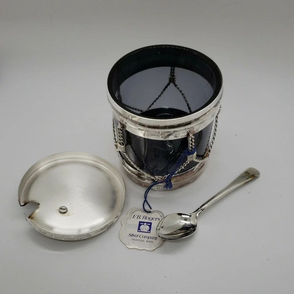 F.B Rogers Silver Co. Drum‎ Jelly Jar -  great for Christmas party serving w/tag